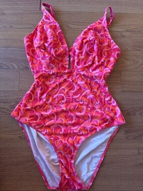 Pink & Orange Patterned One-Piece Swimsuit
